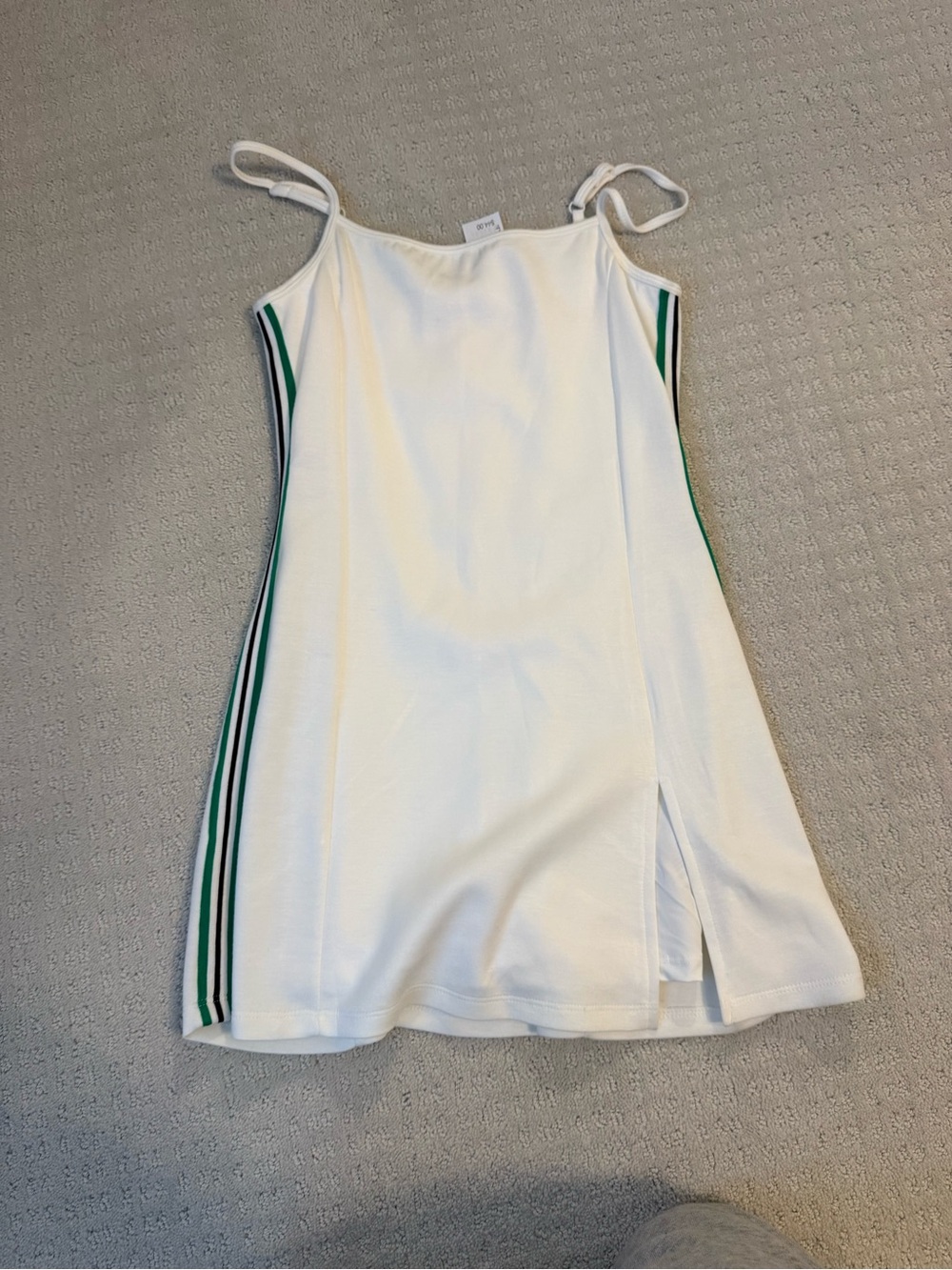 White Tank Dress with Green & Black Side Stripe Accent